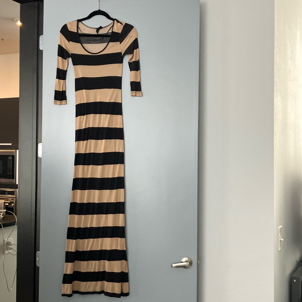 Striped Black and Cream Maxi Dress